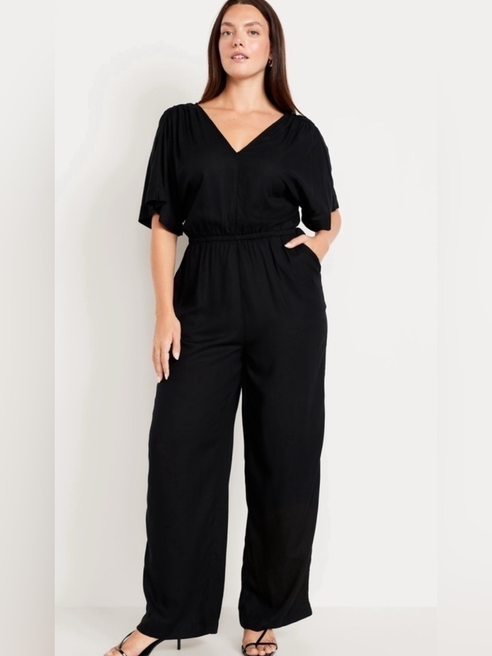 Old Navy Waist Defined Black Wide Leg Crepe Jumpsuit - Size XL